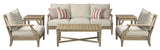 Signature Design by Ashley Clare View Outdoor Eucalyptus Wood Single Cushioned Lounge Chair, Beige Signature Design by Ashley