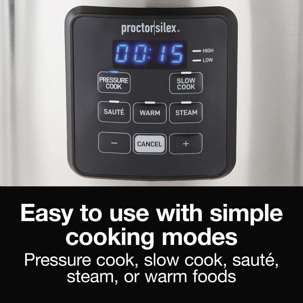 Proctor-Silex Simplicity 4-in-1 Electric Pressure Cooker, 3 Quart Multi-Function With Slow Cook, Steam, Sauté, Rice, Stainless Steel (34503) Proctor Silex