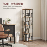 MAHANCRIS 4-Tier Rotating Bookshelf, Freestanding Corner Bookshelf, 360° Spinning Bookcase, Industrial Style Storage Rack with Rails, for Living Room, Bedroom, Study, Rustic Brown and Black BKHR1501 MAHANCRIS