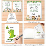 Baby's First ABC Book Baby Shower Activity Keepsake Game, Safari Jungle ABC Coloring Baby Shower Guest Book, Baby's First Alphabet Coloring Book, Alphabet A to Z Coloring Pages hongpar