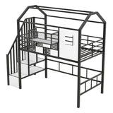 Bellemave Twin Loft Bed with Storage Stairs, Roof, Window and Guardrail, House Loft Bed Twin Size/Metal Loft Bed with Storage Box, Twin Loft Bed for Kids, Girls Boys, Twin Size House Loft Bed Black Bellemave