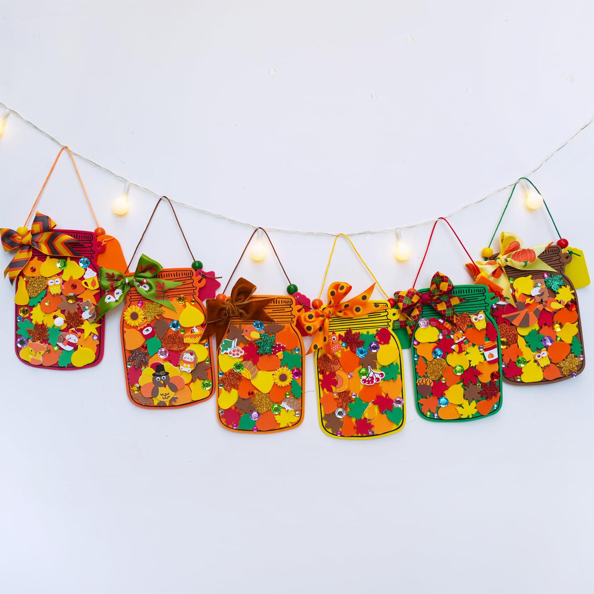 Winlyn 24 Sets Fall Craft Kits DIY Maple Leaf Pumpkin Mason Jar Ornaments Decorations Art Sets Autumn Foam Stickers Easy Thanksgiving Arts and Crafts for Kids Home Classroom Activities Party Favors Winlyn