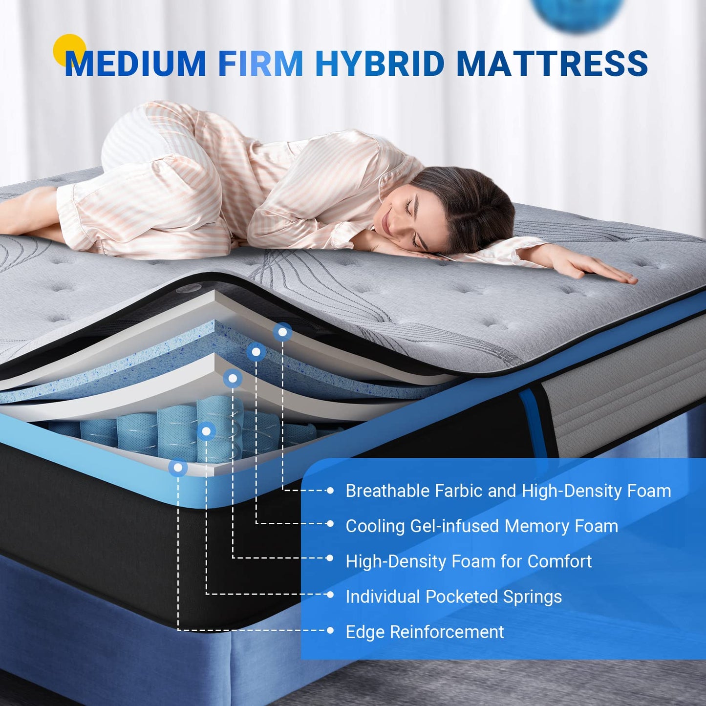 Avenco Hybrid Mattress California King,12 Inch Cal King Mattress in a Box, Medium Firm Innerspring Bed Mattress California King with Individual Pocket Springs & Comfort Foam for Pressure Relief