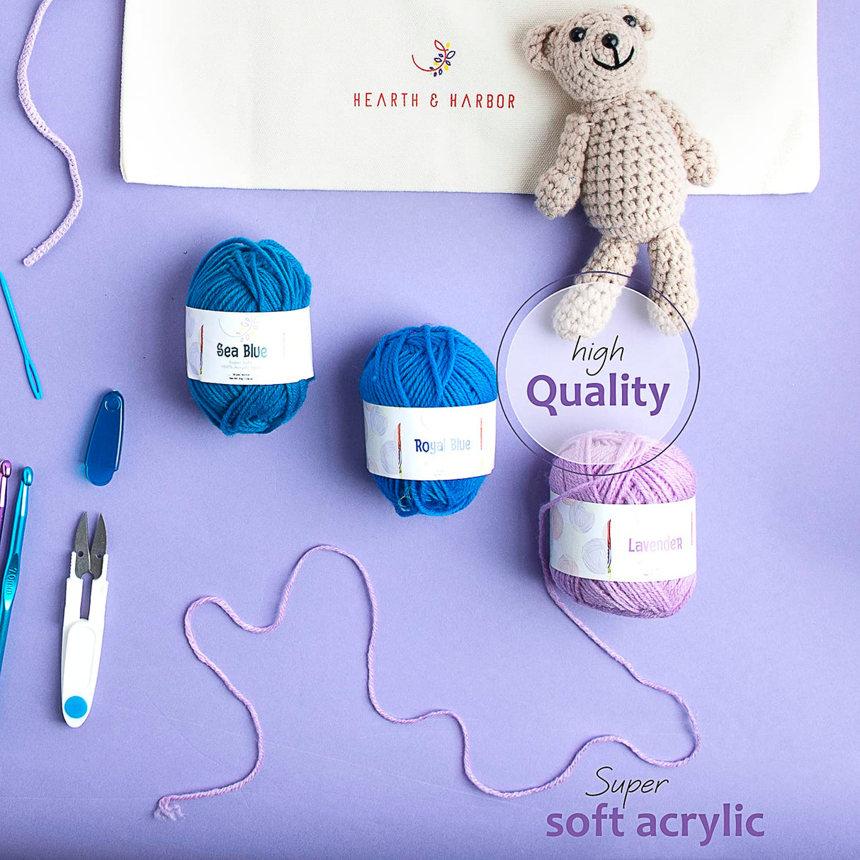 Soft Yarn for Crocheting - 2400 Yards Crochet Yarn for Crocheting and Knitting Yarn, Amigurumi Yarn for Knitting, Acrylic Yarn Bulk, Perfect Yarn for Crafts, Crocheting Yarn Set - 24 Yarn Pack x 50g Hearth & Harbor