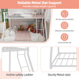 Bellemave Twin Over Full Metal Floor Bunk Bed with Inclined Ladder,Heavy Duty Bunk Beds for Adults,Twin Over Full,White Bellemave