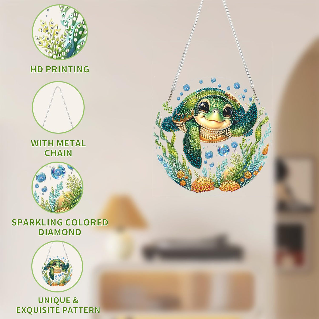 AIBOERL Diamond Art Hanging Kit for Adult,Special Shaped Rhinestone,DIY Acrylic 5D Diamond Art Painting Window Pendants Home Garden Wall Hanging Kits Hanging Ornament,Double Sided. (Turtles) AIBOERL