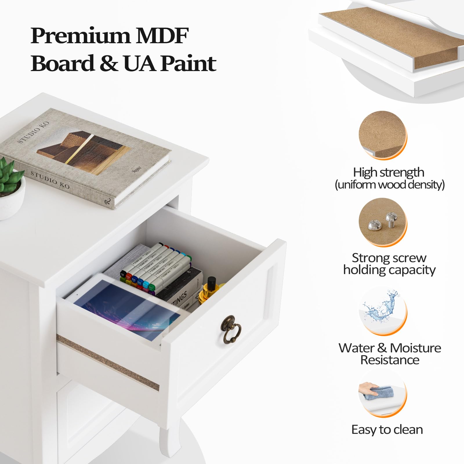 VINGLI White Nightstands Set of 2, Tool-Free Setup Nightstand, 2 Drawer Night Stands for Bedrooms, Easy & Quick Install Small Bedside Tables, Girls Nightstand, Side Table, End Table for Small - WoodArtSupply