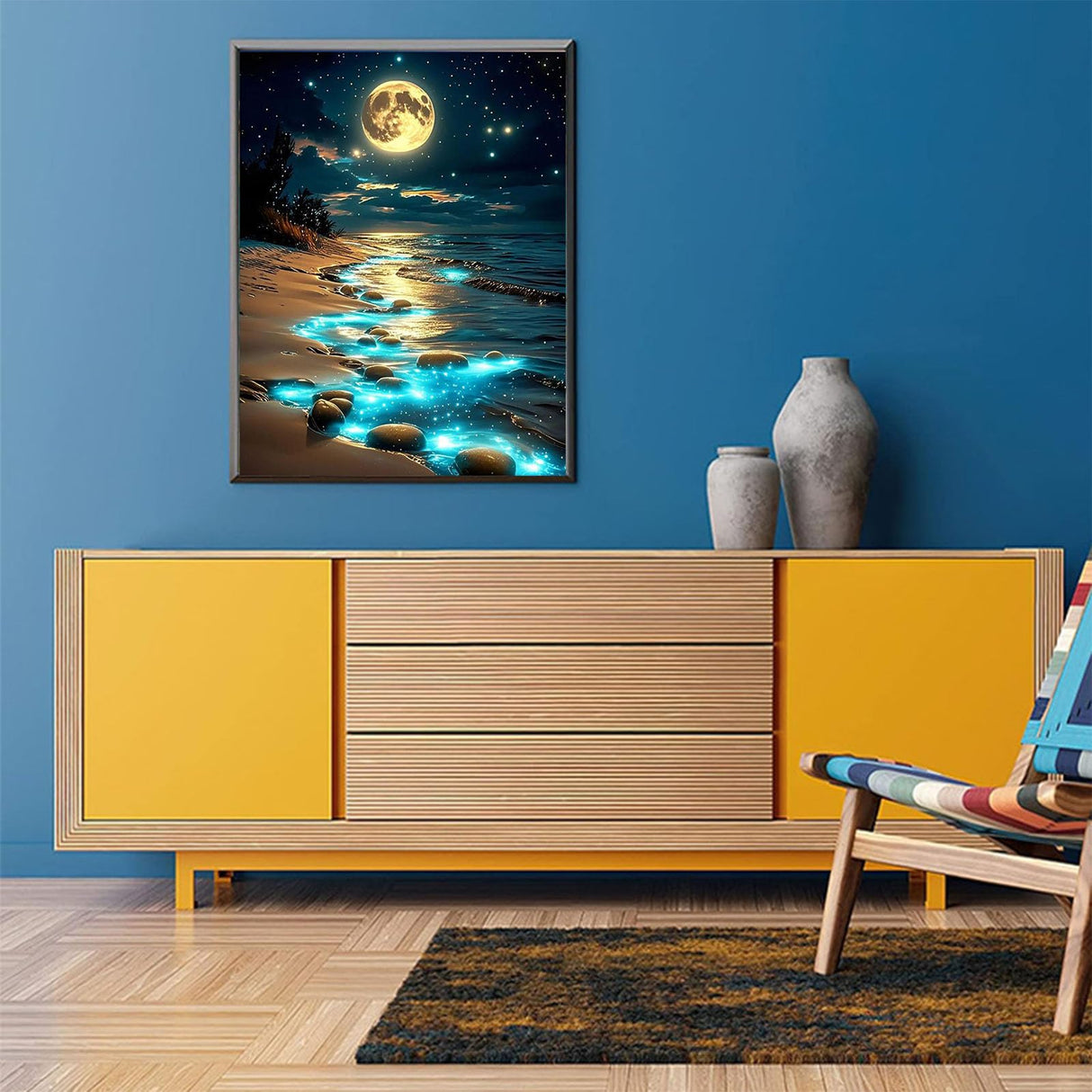 Moonlight Beach Diamond Painting Kits for Adults - Seaside Moon Diamond Art Kits for Adults, Round 5D Landscape Gem Art Kit for Adult DIY Crafts Kit Gift Home Wall Decor Gifts (16x12 inch) xackcme