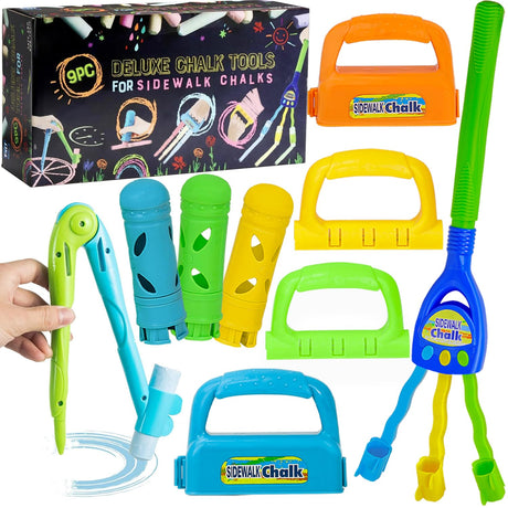 BEROXII Sidewalk Chalk Holders, 9 PCS Outdoor Play Tools, Adjustable Jumbo Chalk Rake, Clip, SidewalkChalk Accessories Toys Set for Kids Adults Toddlers Teachers Office Classroom and Wall BEROXII