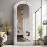 ZHUNFA Arched Full Length Mirror with Solid Wood Frame, 65x22 Farmhouse Wall Mirror Full Length with Stand, Vertical Hanging, Leaning Standing for Bedroom, Living Room, Rustic White ZHUNFA