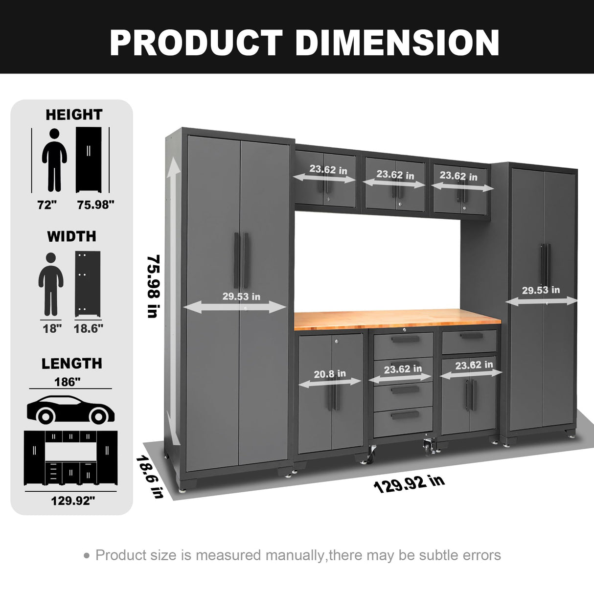 TCE Storage System, 9-Pcs Workshop Set, Included Steel Drawers Rolling Chest, Heavy Duty 9Pcs Metal Cabinets, Perfect for Organizing Garage and Tools, Black/Grey TCE