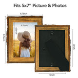 5x7 Picture Frame Rustic Brown, Solid Wood Picture Frame with Bark Edges & Real Glass Cover, Display Pictures/Photos/Prints 5 x 7 for Wall Mounting, Farmhouse Decor Golden State Art
