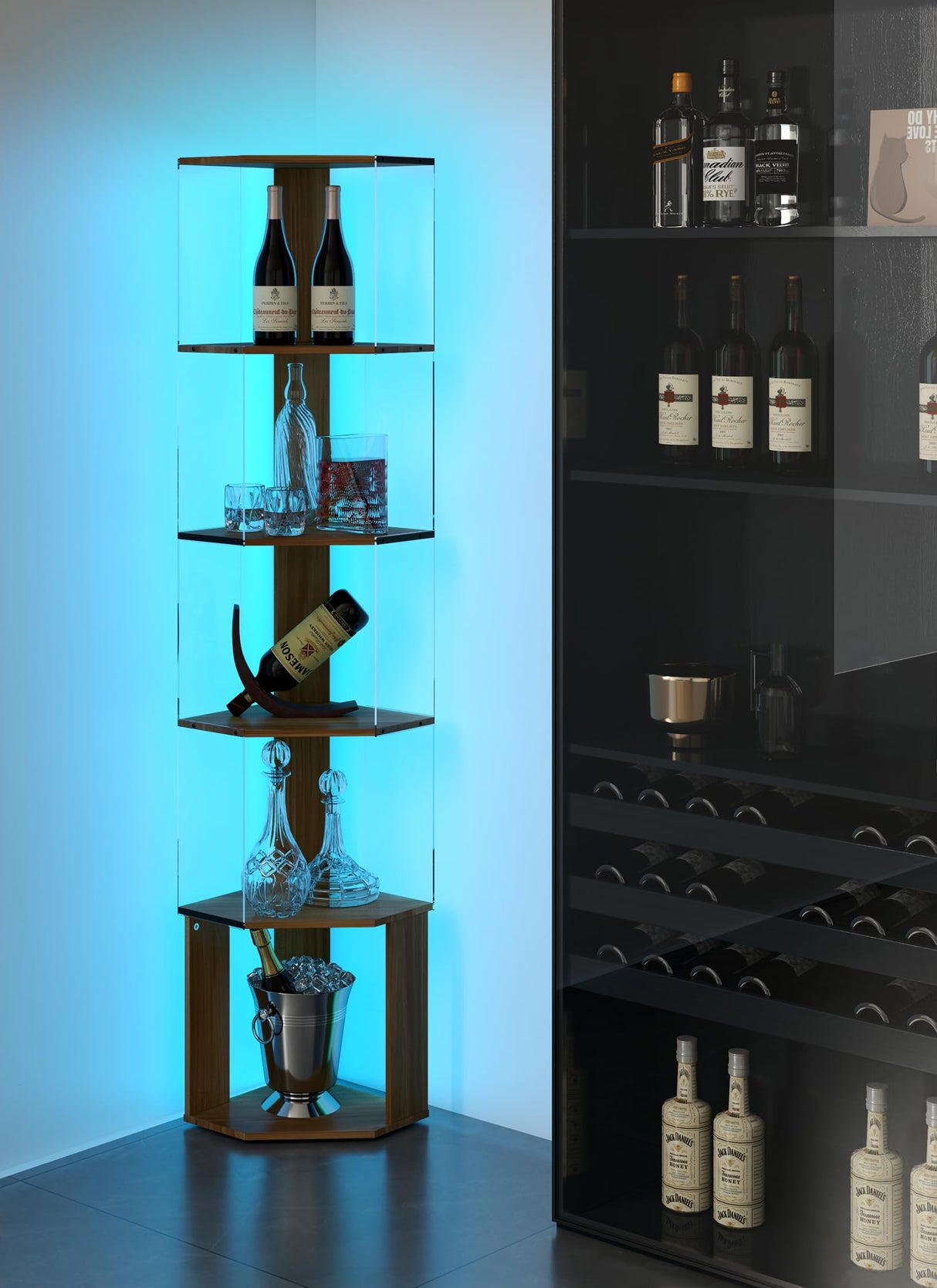 Quikraen 6 Tier Corner Display Rack with Light Clear Arylic Corner Shelves 63in Tall Cabinet with Dimmable LED Light for Display Curio Cabinet Quikraen