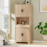 FiveWillowise 70.1" Tall Fluted Pantry Cabinet, Natural Wood Kitchen Storage with Countertop for Microwave, Modern Pantry Organizer Cupboard with Drawer for Dining, Living Room FiveWillowise