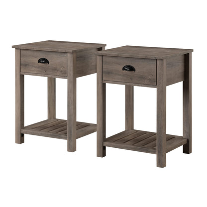 Walker Edison Lavinia 2-Piece Country 1-Drawer Slat Shelf Side Table Set, 2 Pack, Grey Wash - WoodArtSupply