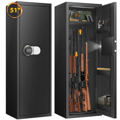 Nebakne [𝟐𝟎𝟐4𝐍𝐄𝐖] 51" 8 Fireproof Rifle Safe for Home USE, 70Lb Gun Safes for Home Rifles and Pistols, Anti-Theft Gun Safes for Rifles and Shotguns with 2 Adjustable Rifle Rack & Silent Mode