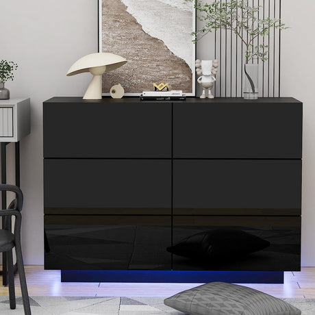 UEV LED 6 Drawer Dresser,White Dresser for Bedroom with Light,Chest of Drawers with High Glossy finsh for Bedroom,Living Room,Entryway(Black) UEV