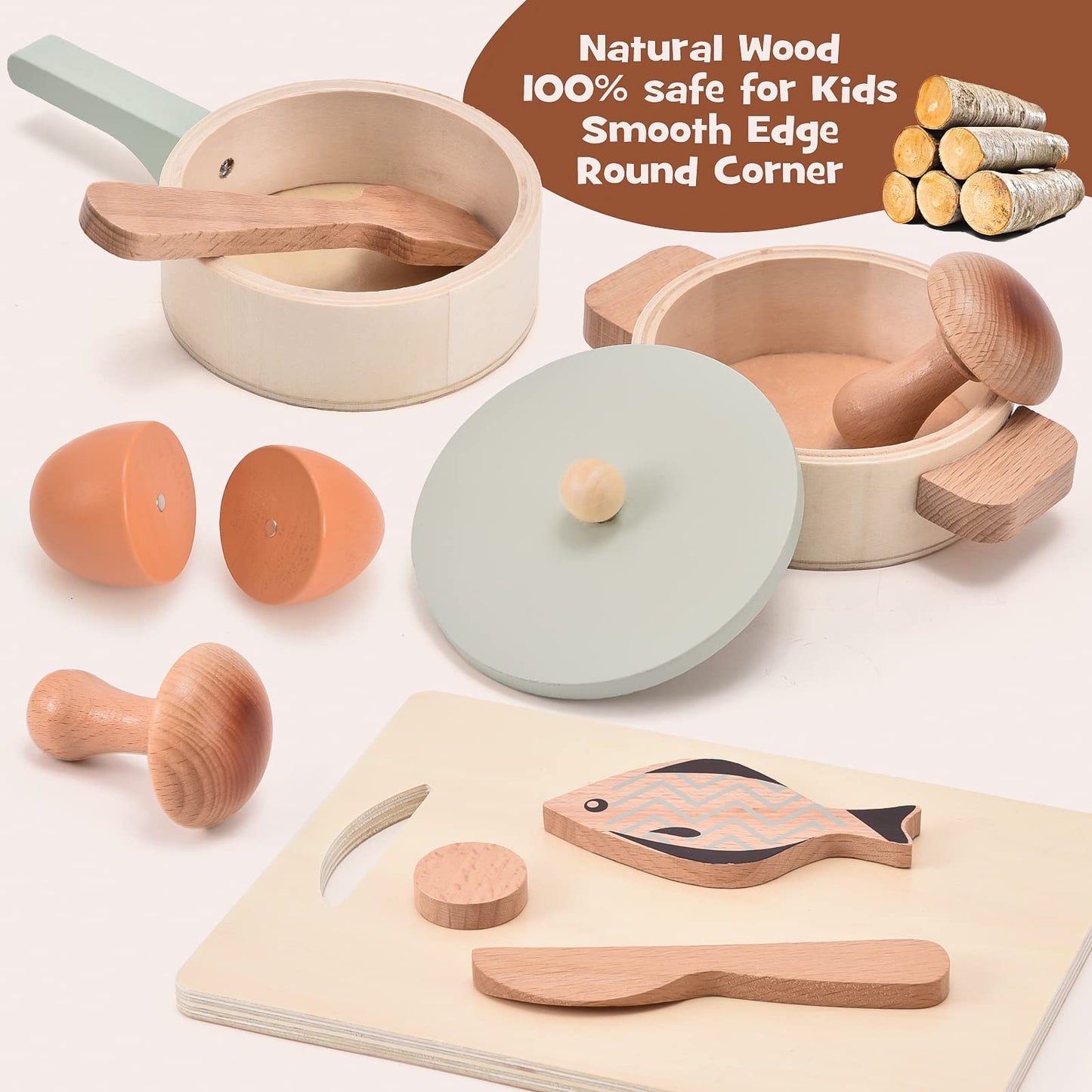 Atoylink Play Kitchen Accessories Wooden Toys Pots and Pans for Kids 23Pcs Montessori Kitchen Pretend Play Food Cooking Set for Toddler Boys Girls Age 2 3 4 5 Birthday Gifts - WoodArtSupply