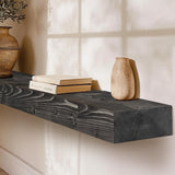 YLYHSST 60" Fireplace Mantel, 3'' Thick Handmade Rustic Solid Wood - Wall Long Floating Shelf with Invisible Metal Bracket, Black YLYHSST