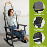 FOOWIN Patio Rocking Chairs,HDPE High Back Porch Rocker,All Weather Resistant Poly Lumber Outdoor Porch Rocker, Rocking Chairs for Outdoor, Indoor, Patio, Deck, Garden (Set of 2, Black) FOOWIN