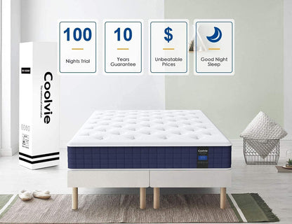 Coolvie Full Mattress, 10 Inch Hybrid Mattress Full Size, Individual Pocket Springs with Memory Foam, Bed in a Box, Cooler Sleep with Pressure Relief and Support