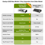 Gasbye Vacuum Sealer Machine, 95kPa Food Sealer with Double Heat Seal for Dry/Moist Food, Easy-lock Handle, Built-in Bag Storage & Cutter, Progress Display, Removable Drip Tray, Silver Gasbye