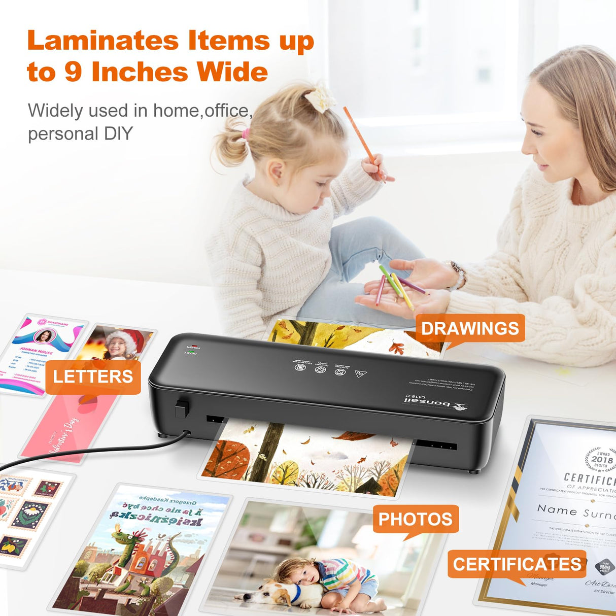 Bonsaii Laminator, 9 Inch 4 in-1 Thermal Laminator Machine Never Jam Technology with 40 Laminting Sheets, Paper Cutter, Corner Rounder for Home Office School Business bonsaii