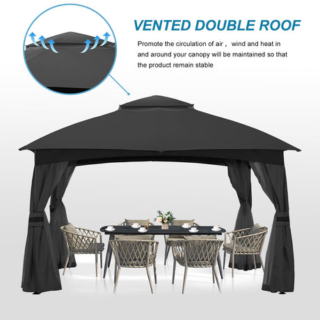 MASTERCANOPY Outdoor Patio Gazebo for Garden with Upgrade Steel Frame and Netting Walls (10x10,Gray) MASTERCANOPY