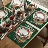 GEEORY Christmas Placemats 12x18 Inch Set of 4, Xmas Trees Snowflakes Winter Seasonal Holiday Farmhouse Kitchen Dining Table Decoration for Indoor Outdoor Dinner Party Décor (Green) GP127-18 GEEORY