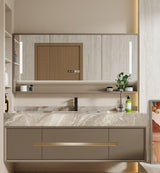 Bathroom Cabinet Vanity, 60" Bathroom Vanity with Sink, Floating Single Sink Vanity for Bathrooms, Solid Wood Luxury Vanities with Smart Anti-Fog Mirror Medicine Cabinet & Marble Countertop, (Gold) LUTHXAY