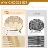 NICESOUL® Double Egg Chair Indoor Outdoor Stationary Oversized Thicken Padded Cushions,2 Person Egg Loveseat Chair,680 lbs Extra Large Lounge Chair for Patio Balcony Porch Backyard Beige with Cover NICESOUL