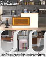 60″/71″ Modern Desk with Counter and Drawers, L Shaped Reception Desk with LED Lights, Made of Multi-Layer Solid Wood，Suitable for Lobby, Salon, Retail, Corporate Hall (Walnut-Right, 71″) Generic