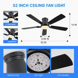 Surtime 52" Ceiling Fans with Lights-Low Profile Ceiling Fan with Light and Remote/APP Control,Flush Mount,DC Reversible,LED Dimmable Blakc Ceiling Fans for Bedroom,Indoor/Outdoor Patio Use Surtime