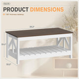 YESHOMY Farmhouse Coffee Table, Wood Square Open Storage Compartment for Living Room, Brown and White YESHOMY