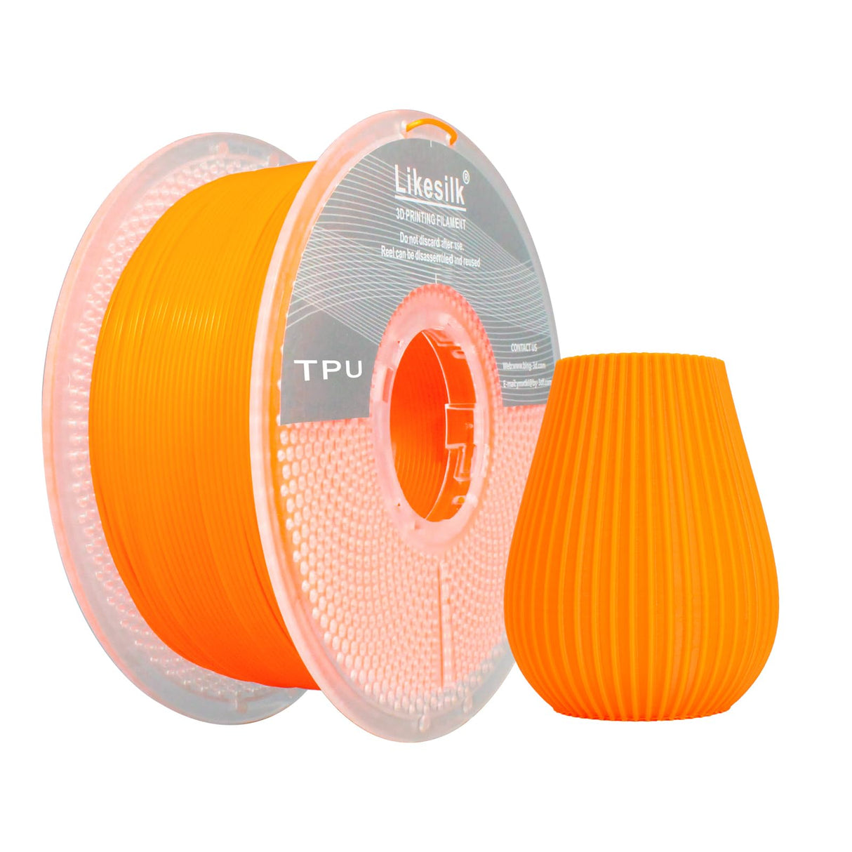 Likesilk 95A TPU Filament, Soft Flexible 3D Printer Filament 1.75mm, Dimensional Accuracy +/- 0.03, 1kg Spool(2.2 lbs), TPU Orange Likesilk