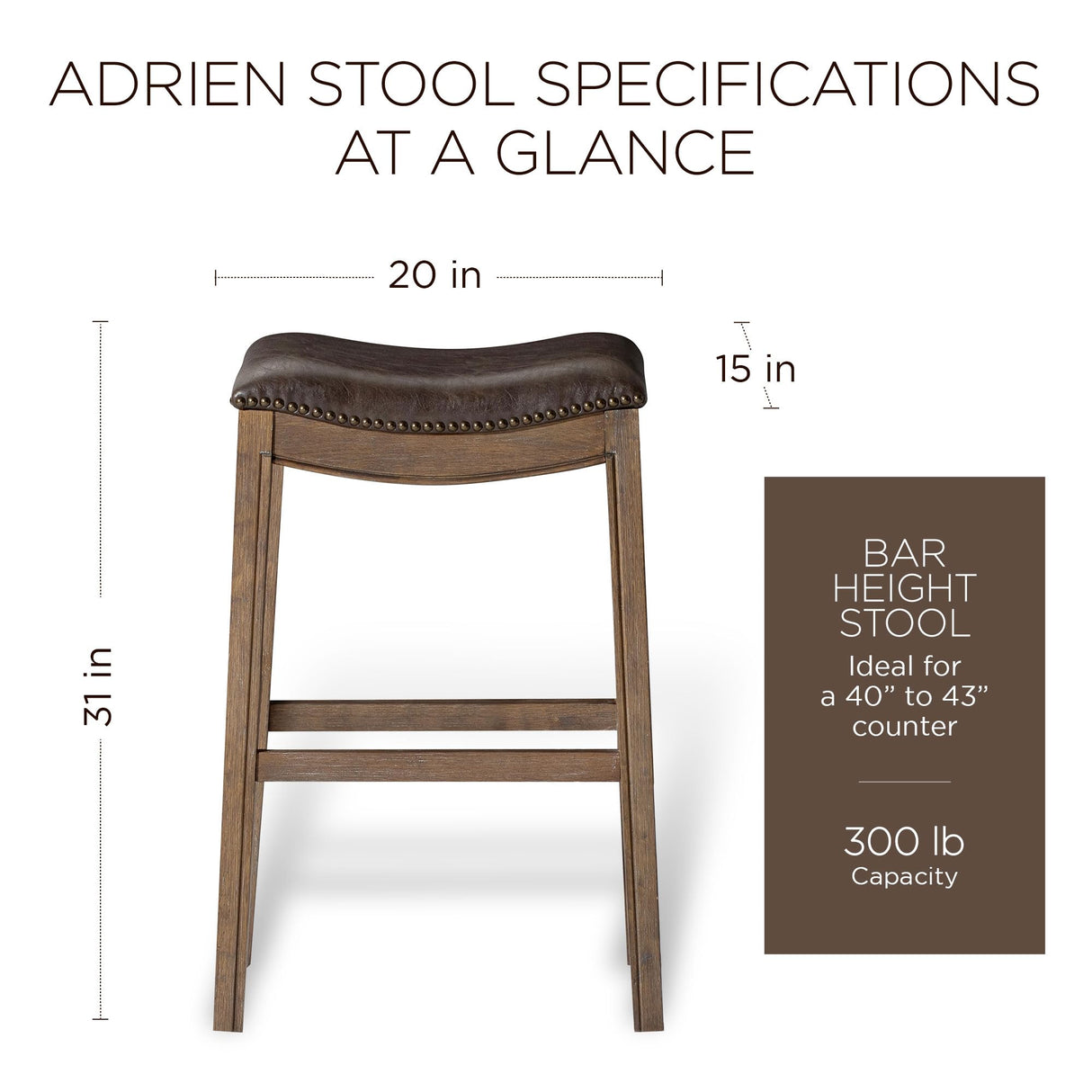 Maven Lane Adrien 31 Inch Bar Height Backless Saddle Barstool in Dark Walnut Finish with Marksman Saddle Vegan Leather Cushion Seat Maven Lane