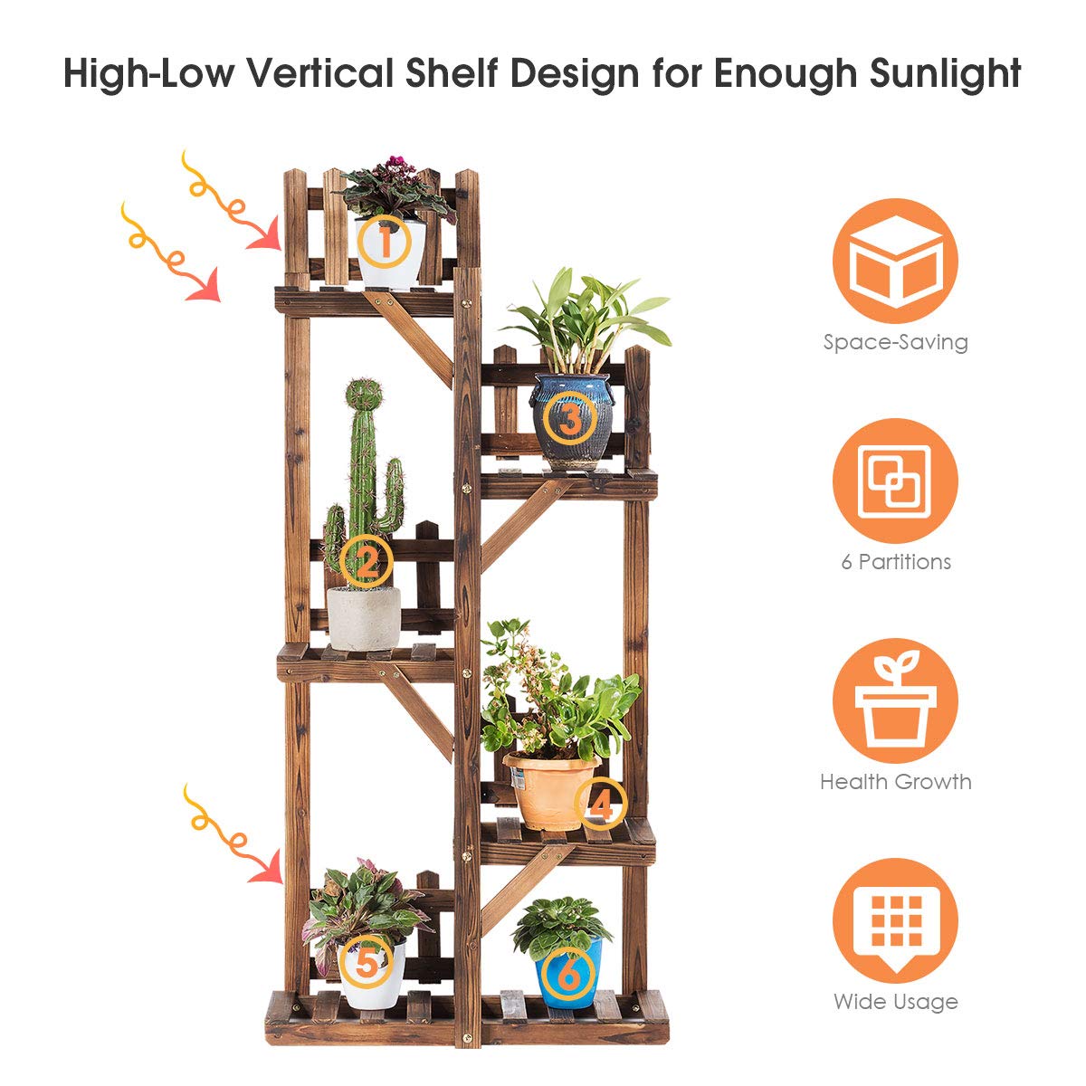 Giantex Wood Plant Stand Rack 5 Tier 6 Potted, Multiple Plant Stand Flower Pots Holder Display Shelf Rack Planter Indoor Outdoor for Garden Corner Balcony Patio Living Room Giantex