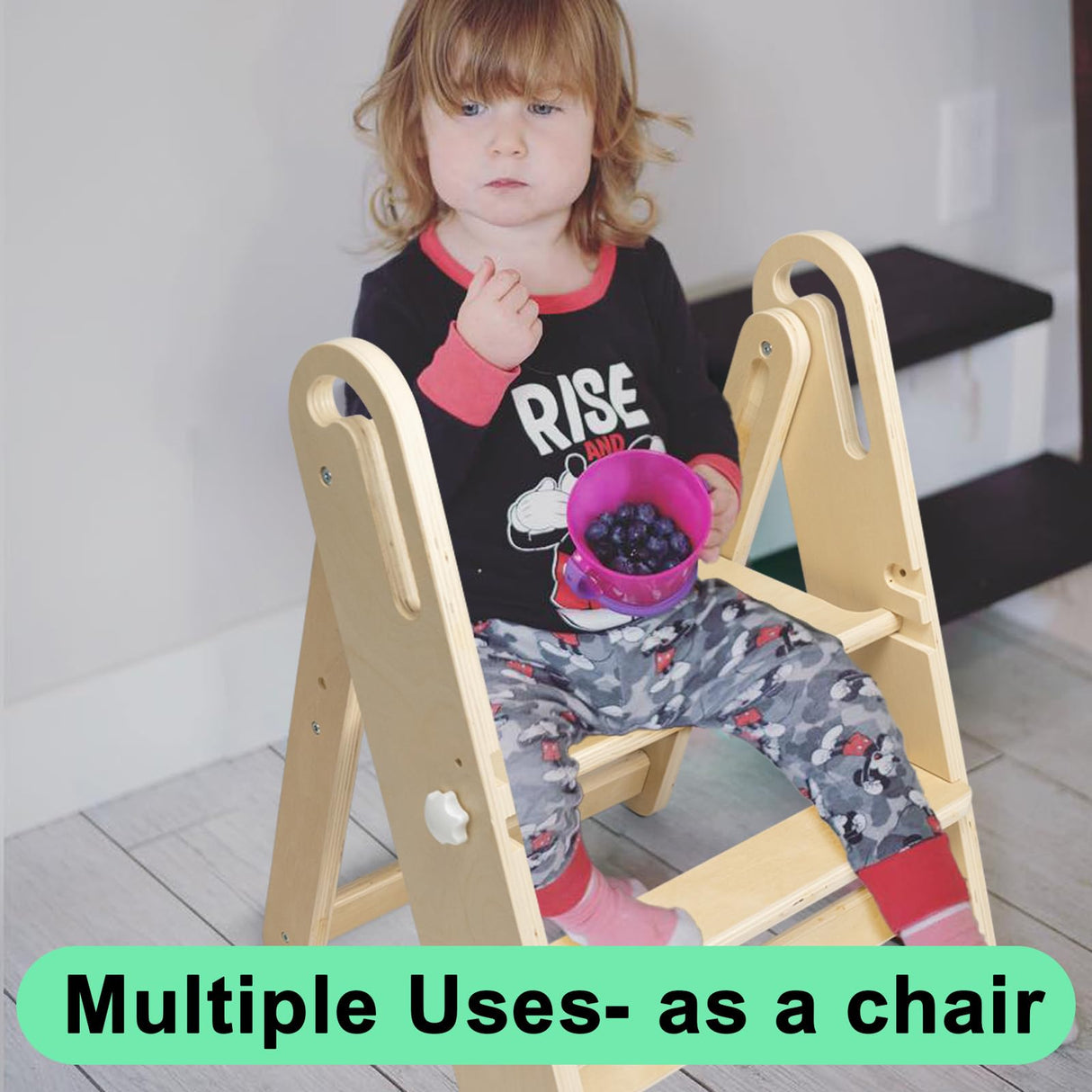 WOOD CITY Toddler Step Stool Foldable for Bathroom Sink, Adjustable 2 Step Stool for Kids Toilet Potty Training Stool with Handles,Child Kitchen Counter Stool Helper, Montessori Kitchen Stools WOOD CITY