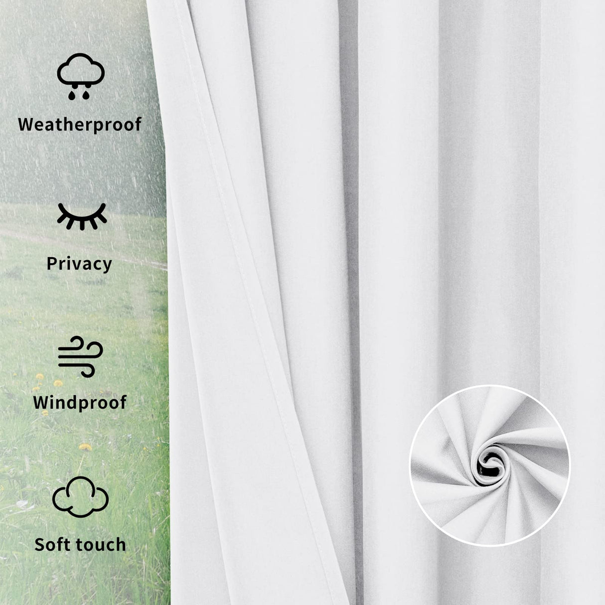 Easy-Going Outdoor Curtains Waterproof Windproof Weatherproof Curtain for Patio, Cabana, Porch, Pergola and Gazebo, Grommet Top and Tab Bottom Drape, 1 Panel, 54x84 inch, White Easy-Going