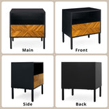 Bme Vivian Solid Wood Nightstand, End Table, Bedside Table with Herringbone Pattern for Rustic Bedroom, Easy Assembly, Rustic Golden Brown and Black Bme