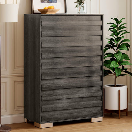 Albott Farmhouse 5 Drawers Dresser, Wood Rustic Chest of Drawers for Bedroom, Tall Dressers Organizer with Hidden Handles for Living Room, Hallway, Entryway, Rustic Grey Albott