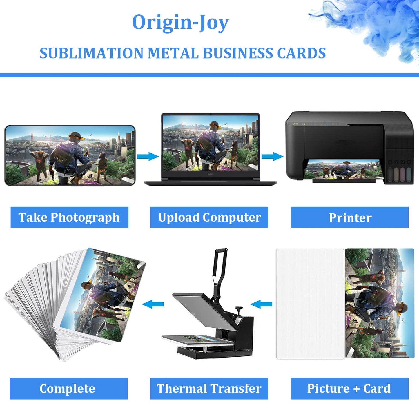 Origin-Joy 25 PCS Sublimation Metal Business Cards, 3.4 x 2.1 Inch Aluminum Printable Business Card Blanks for Custom Color Print (0.45 mm)