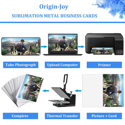 Origin-Joy 25 PCS Sublimation Metal Business Cards, 3.4 x 2.1 Inch Aluminum Printable Business Card Blanks for Custom Color Print (0.22 mm)