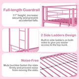 VECELO Metal Bunk Bed Twin Over Twin, Industrial Bunkbeds with Ladder and Full-Length Guardrail, Noise Free, No Boxing Spring Needed, Pink VECELO