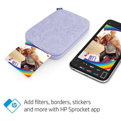 HP Sprocket 2x3" Instant Smartphone Photo Printer - Portable Color Wireless Mobile Printer - Zink Sticky-Back Photos - Print from Compatible iOS & Android Devices with Bluetooth w/Fun App - Purple