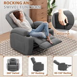Flamaker Swivel Rocker Recliner Chair with Vibration Massage, 360° Swivel Recliner Chairs for Adults Ergonomic Lounge Chair with Cup Holders Lazy Boy Recliner Single Sofa Seat (Fabric, Gray) Flamaker