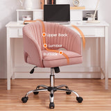 Yaheetech Pink Desk Chair Vanity Chair with Back Home Office Chair Cute Desk Chair Modern Swivel Rolling Chair Computer Chair for Study, Vanity, Bedroom Yaheetech