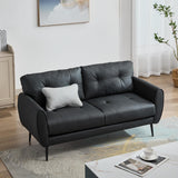 Sofa Couch 61" Small Loveseat Couches for Living Room, Black Faux Leather Couch Mid Century Modern Tufted Mini Sofa Comfy Office 2 Seat Settee Love Seat Small Couches for Small Spaces Bedroom TYBOATLE