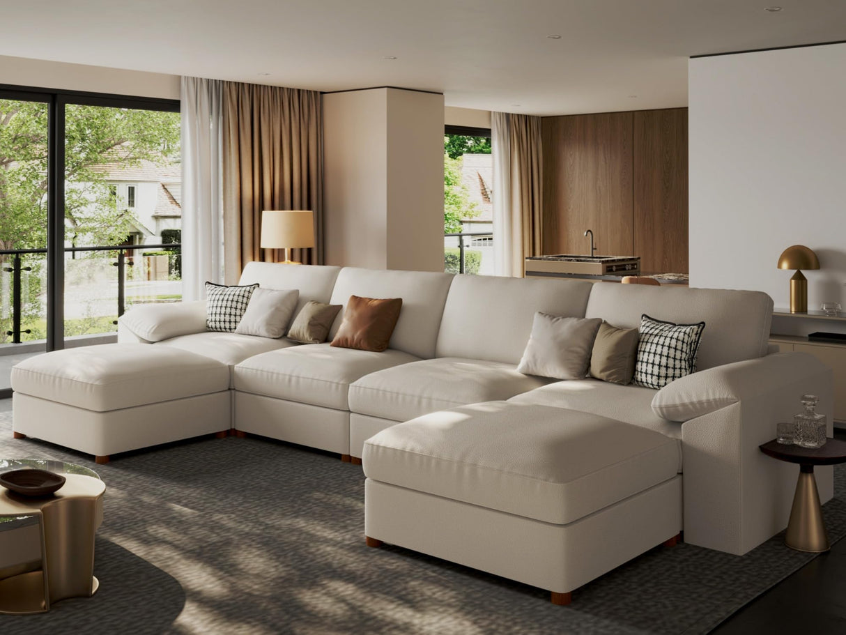 EASE MOOSE Oversized Modular Sectional Sofa,Leather Sectional Couch with Deep Seat,Extra Large U Shaped Couch,Faux Leather Material Sofa Modern Comfy Scratch Resistant,Beige EASE MOOSE