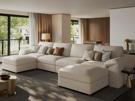 EASE MOOSE Oversized Modular Sectional Sofa,Leather Sectional Couch with Deep Seat,Extra Large U Shaped Couch,Faux Leather Material Sofa Modern Comfy Scratch Resistant,Beige EASE MOOSE